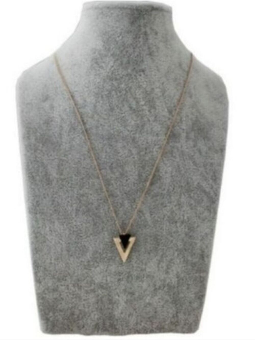 New!! Gold Tone Triangle Pendant Necklace with Black Enamel Accent